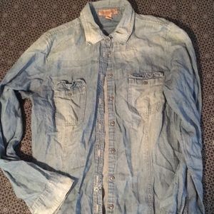 Vintage style distressed jean button up